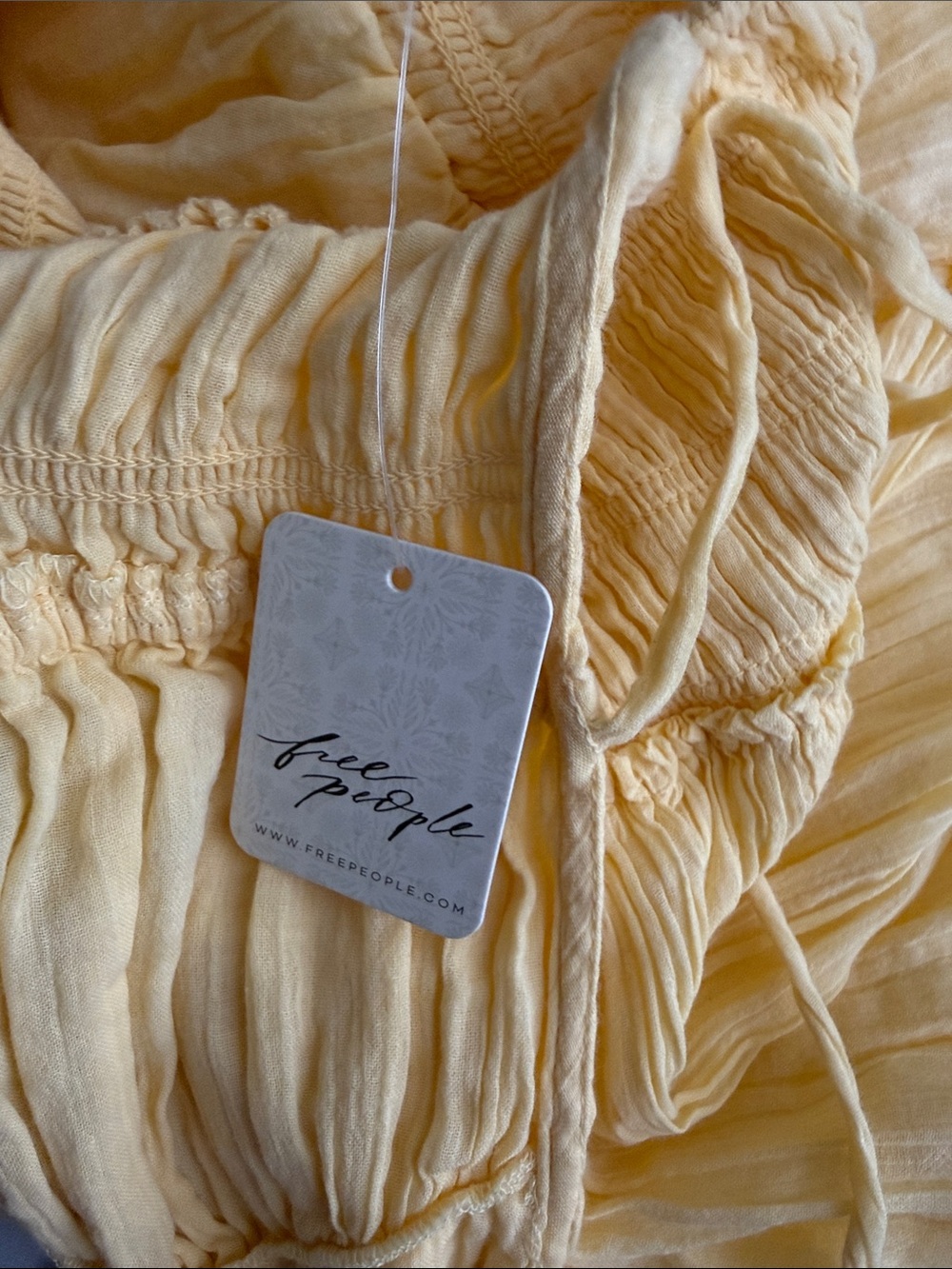 FREE PEOPLE PINEAPPLE SLICE Yellow Women's Smocked Midi Dress S SMALL backless π - Picture 9 of 12